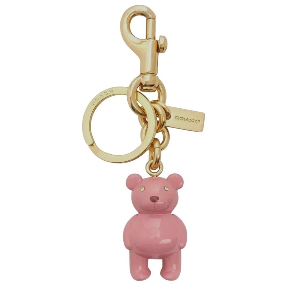 Coach Valentine's Day Pink Teddy Bear Bag Charm Keychain Key Fob